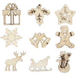 Hout decoratie, kerstmis, afm 28 mm, 45 stuk/ 1 doos [HOB-52378]