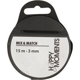 Ruban de satin, L : 3 mm, noir, 15 m/ 1 rouleau [HOB-524502]