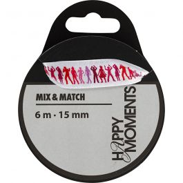 Ruban de satin avec impressions, L : 15 mm, rose clair, 6 m/ 1 rouleau [HOB-525009]