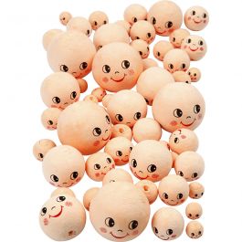 Boules de coton avec visages, d 12+18+22+30+40 mm, beige clair, 100 pièces/ 1 Pq. [HOB-54200]