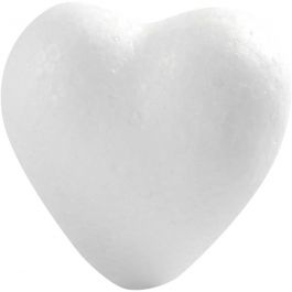 Coeurs en polystyrène, H: 6cm, P: 3cm, L: 6cm, blanc, 50 pièces/ 1 Pq. [HOB-543522]