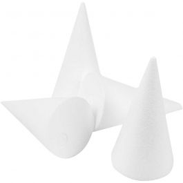 Cônes en polystyrène, H: 14,5cm, d 6cm, blanc, 25 pièces/ 1 Pq. [HOB-54360]