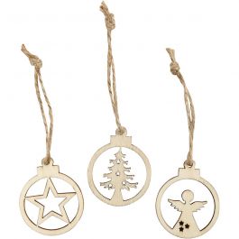 Décorations de Noël à suspendre, d 3 cm, ép. 2,7 mm, 24 pièces/ 1 Pq. [HOB-54464]