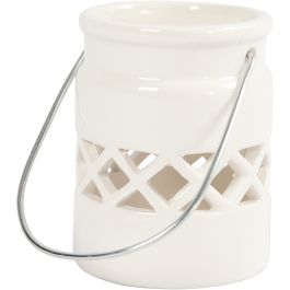 Lanterne, H: 8cm, d 6,2cm, blanc, 2 pièces/ 1 Pq. [HOB-555190]