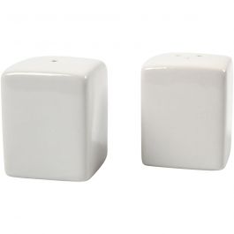 Zout & Peper set, H: 6 cm, afm 5x5 cm, glossy, wit, 6 set/ 1 doos [HOB-55604]