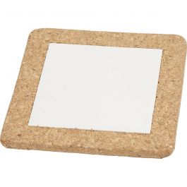 Onderzetter met lijst van kurk, wit, afm 15,5x15,5x1 cm, 10 stuk/ 1 karton [HOB-55652]