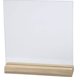 Plaque de verre avec socle en bois, dim. 15,5x15,5 cm, ép. 28 mm, 10 set/ 1 Pq. [HOB-55847]