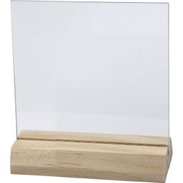 Glazen plaat met houten voet, afm 7,5x7,5 cm, dikte 28 mm, 10 set/ 1 doos [HOB-55848]