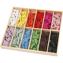 Mini wasknijper, L: 25 mm, B: 3 mm, diverse kleuren, 12x24 stuk/ 1 doos [HOB-56449]