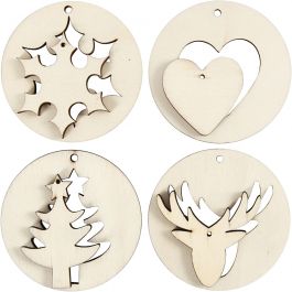 2-in-1 Hangende decoraties, d 7 cm, gatgrootte 3 mm, dikte 4 mm, 8 stuk/ 1 doos [HOB-565090]