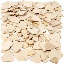 Coeurs mosaïque en bois, dim. 18-30 mm, ép. 2 mm, 250 pièce/ 1 Pq. [HOB-56579]