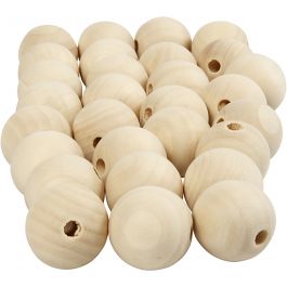 Houten kraal, d 25 mm, gatgrootte 4,5 mm, 100 stuk/ 1 doos [HOB-566710]