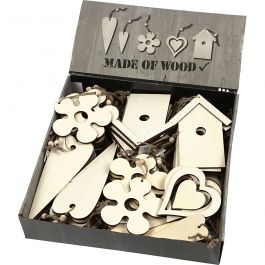 Décorations en bois, dim. 6,5-21,5cm, ép. 5 mm, 100 pièces/ 1 Pq. [HOB-56739]