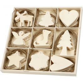 Décorations en bois, Noël, dim. 7-8cm, 72 pièces/ 1 Pq. [HOB-56742]