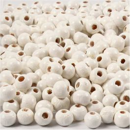 Houten Kralen, d 5 mm, gatgrootte 1,5 mm, wit, 6 gr/ 1 doos [HOB-570392]