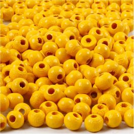 Houten kralen, d 5 mm, gatgrootte 1,5 mm, geel, 6gr/ 1 doos [HOB-570393]