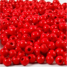 Houten Kralen, d 5 mm, gatgrootte 1,5 mm, rood, 6 gr/ 1 doos [HOB-570394]