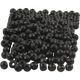 Houten Kralen, d 5 mm, gatgrootte 1,5 mm, zwart, 6 gr/ 1 doos [HOB-570395]