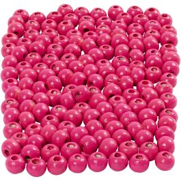 Houten Kralen, d 5 mm, gatgrootte 1,5 mm, roze, 150 stuk, 6 gr/ 1 doos [HOB-570396]