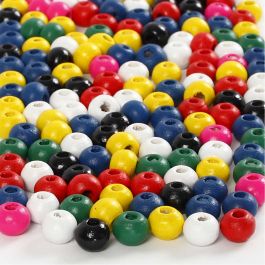 Houten kralen, d 4 mm, gatgrootte 1,5 mm, diverse kleuren, 6 gr/ 1 doos [HOB-570399]