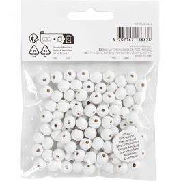 Houten Kralen, d 8 mm, gatgrootte 2 mm, ca. 80 stuk, wit, 15 gr/ 1 doos [HOB-570492]