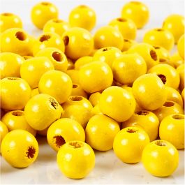 Houten Kralen, d 8 mm, gatgrootte 2 mm, geel, 15 gr/ 1 doos [HOB-570493]