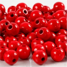 Houten Kralen, d 8 mm, gatgrootte 2 mm, rood, 15 gr/ 1 doos [HOB-570494]
