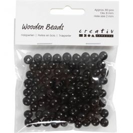 Houten Kralen, d 8 mm, gatgrootte 2 mm, ca. 80 stuk, zwart, 15 gr/ 1 doos [HOB-570495]
