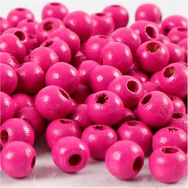 Houten kralen, d 8 mm, gatgrootte 2 mm, roze, 80 stuk, 15 gr/ 1 doos [HOB-570496]
