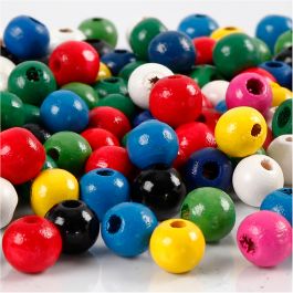 Houten kralen, d 8 mm, gatgrootte 2 mm, diverse kleuren, 15 gr/ 1 doos [HOB-570499]