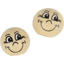Boules en bois avec visage, d 12 mm, beige clair, 20 pièces/ 1 Pq. [HOB-57096]