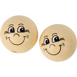 Boules en bois avec visage, d 22 mm, beige clair, 10 pièces/ 1 Pq. [HOB-57098]