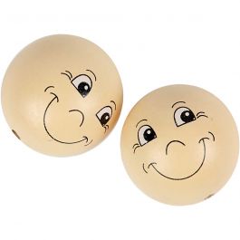Boules en bois avec visage, beige clair, d 40 mm, 10 pièce/ 1 Pq. [HOB-57100]
