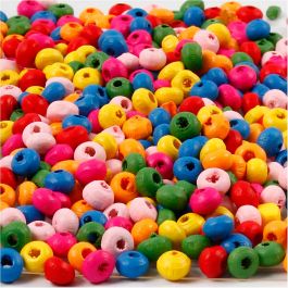 Houten kralen, d 4 mm, gatgrootte 1-1,5 mm, diverse kleuren, 15 gr/ 1 doos [HOB-571070]
