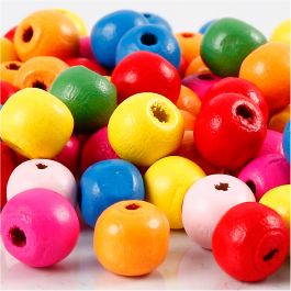 Houten kralen, d 10 mm, gatgrootte 2,5-3 mm, diverse kleuren, 22 gr/ 1 doos [HOB-571231]