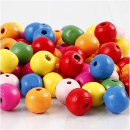 Houten kralen, d 10 mm, gatgrootte 2,5-3 mm, diverse kleuren, 500 gr/ 1 zak [HOB-57123]