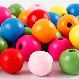 Houten kralen, d 12 mm, gatgrootte 2,5-3 mm, diverse kleuren, 22 gr/ 1 doos [HOB-571241]