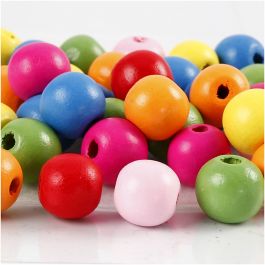 Houten kralen, d 12 mm, gatgrootte 2,5-3 mm, diverse kleuren, 500 gr/ 1 zak [HOB-57124]
