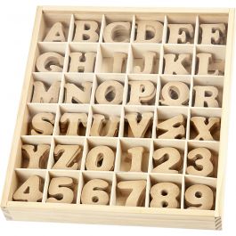 Houten letters & cijfers, H: 4 cm, dikte 2,5 mm, 288 stuk/ 1 doos [HOB-57408]