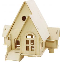 3D Houten Constructie Set, Huis met veranda, afm 22,5x17,5x20,5, 1 stuk [HOB-57874]