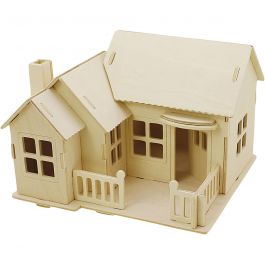 Kit de Construction 3D en bois, Maison avec terrasse, dim. 19x17,5x15, 1 pièce [HOB-57875]