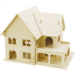 Kit de Construction 3D en bois, Maison avec véranda, dim. 22,5x16x17,5, 1 pièce [HOB-57876]