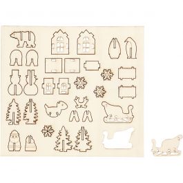 Figurines à assembler, Noël, L: 15,5cm, L: 17cm, ép. 3 mm, 1 Pq. [HOB-57882]