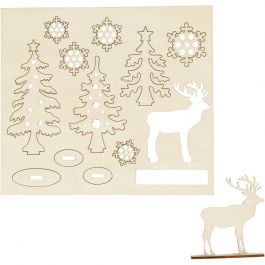 Figurines à assembler, forêt avec cerfs, L: 15,5cm, L: 17cm, ép. 3 mm, 1 Pq. [HOB-57885]