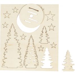 Figurines à assembler, Sapins de Noël, L: 20cm, L: 17cm, ép. 3 mm, 1 Pq. [HOB-57886]