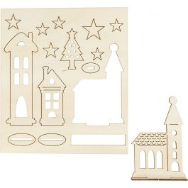 Figurines à assembler, Ville de Noël, L: 20 cm, L: 17 cm, 1 Pq. [HOB-57887]