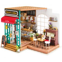 DIY Miniatuur kamer, Koffiehoek, H: 19 cm, L: 22,6 cm, B: 19,4 cm, 1 stuk [HOB-578921]