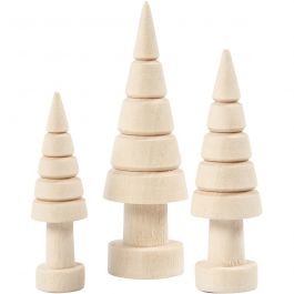 Sapins de Noël, H : 5+6+7 cm, d 14+18+22 mm, 3 pièces/ 1 Pq. [HOB-57928]