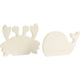 Figurines du monde marin, Crabe et baleine, H: 9,5-12cm, L: 16cm, ép. 1,2cm, 2 pièces/ 1 Pq. [HOB-57975]