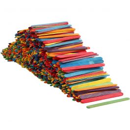 Constructiehoutjes, L: 11,4 cm, B: 10 mm, diverse kleuren, 1000 stuk/ 1 doos [HOB-57999]